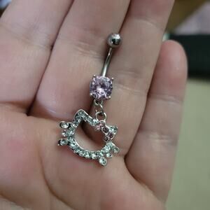 Hello Kitty Sanrio pink & silver tone crystal dangle belly button ring